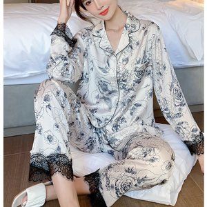Lace Rose Pajama Set - Sexy and Comfortable - Long Pants Long Sleeves